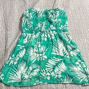 Abercrombie & Fitch Teal Green Tropical Strapless Dress